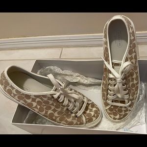 Coach Etta Heritage Stripe lace-up sneakers, Lt Khaki